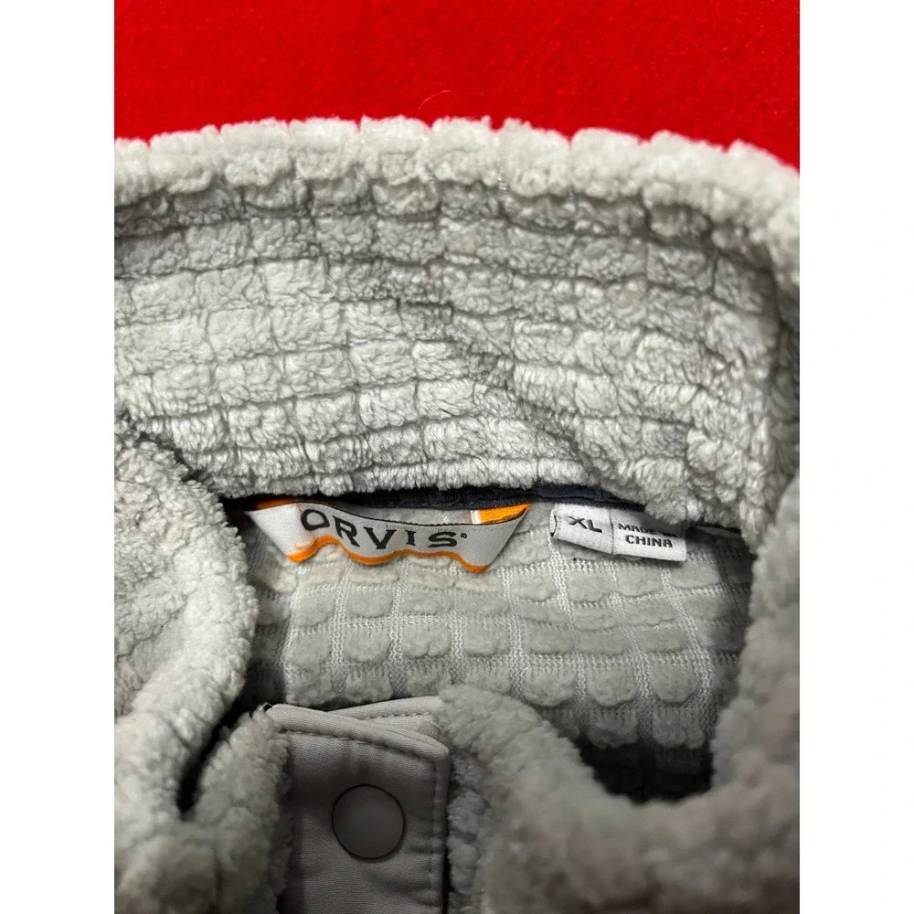 ORVIS Fleece Pullover Snap Neck Quarter Zip Textured Gray XL Mens